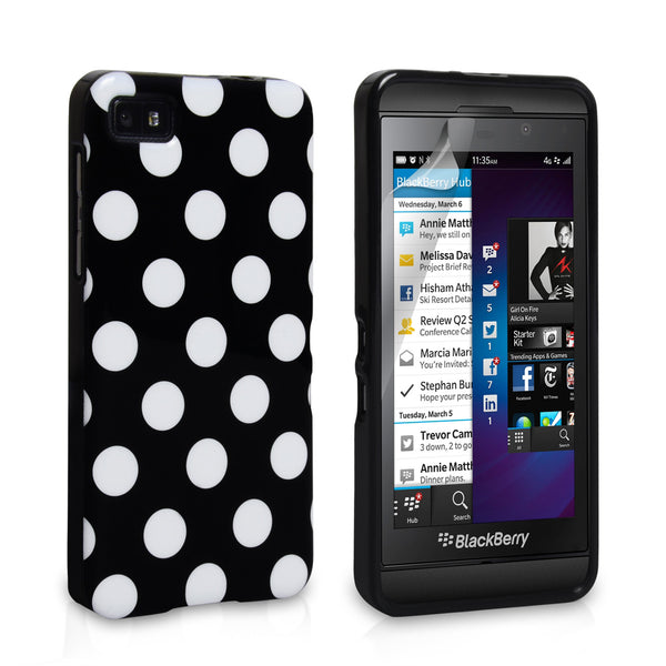 YouSave Accessories Blackberry Z10 Polka Dot Gel Case - Black