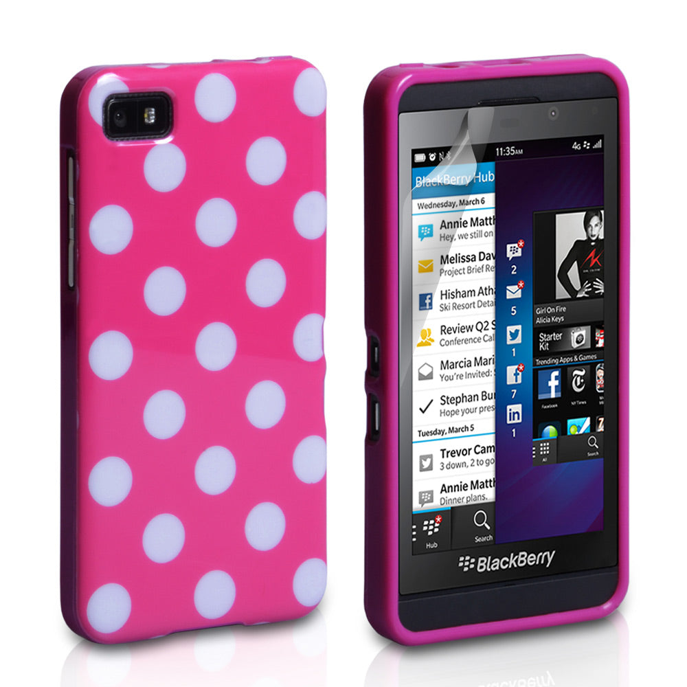 YouSave Accessories Blackberry Z10 Polka Dot Hard Case Hot Pink