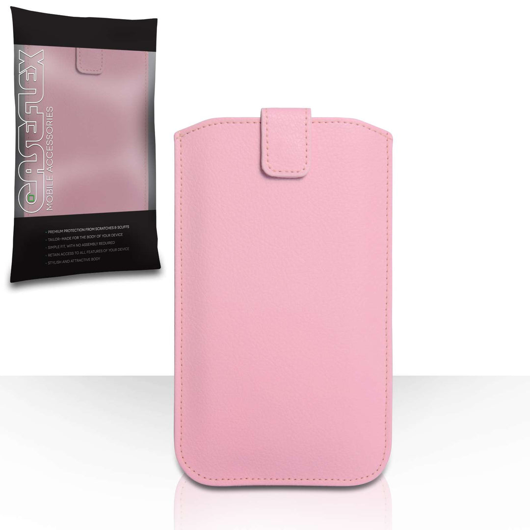 Caseflex PU Leather Auto Return Pull Tab Pouch (L) - Baby Pink - Mobile Madhouse