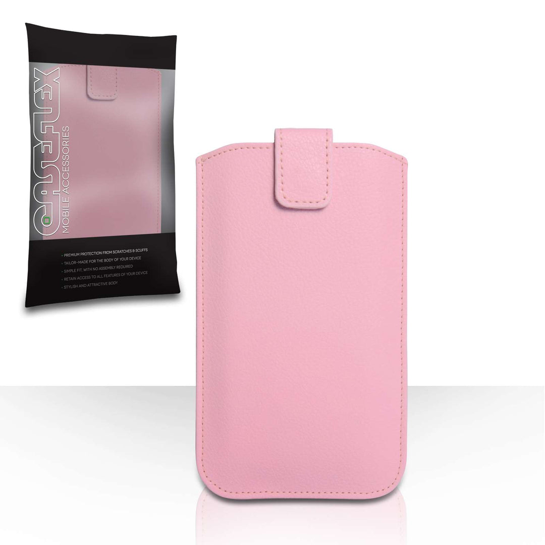 Caseflex PU Leather Auto Return Pull Tab Pouch (M) - Baby Pink - Mobile Madhouse