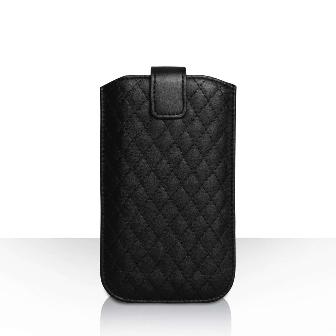 Caseflex Diamond Pattern Leather Pull Tab Pouch (L) - Black - Mobile Madhouse