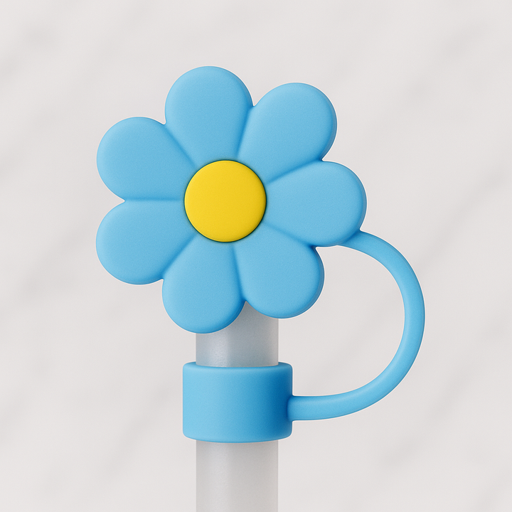 Daisy Straw Cover Topper - Blue & Yellow
