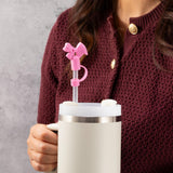 Bow Straw Cover Topper - Hot Pink