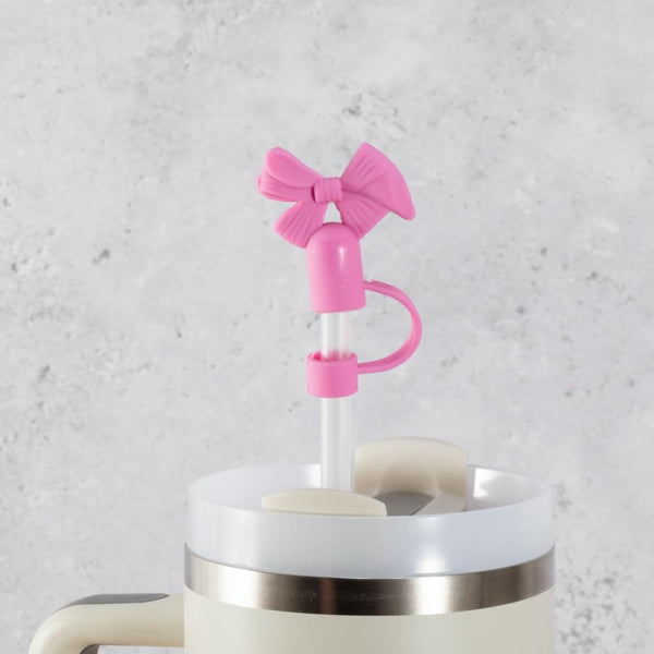 Bow Straw Cover Topper - Hot Pink