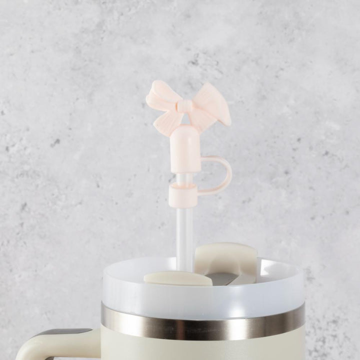 Bow Straw Cover Topper - Peach