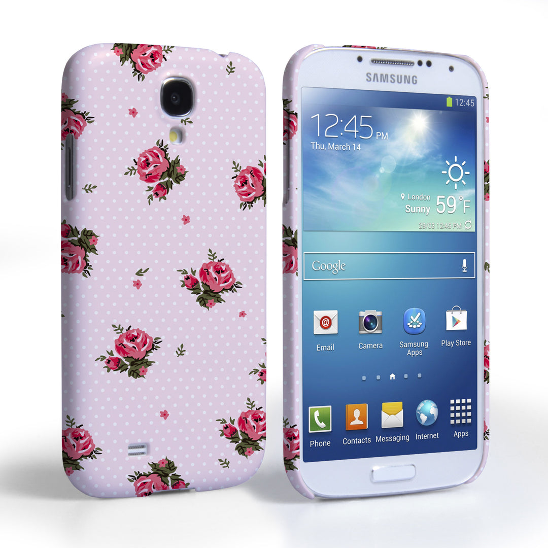 Caseflex Samsung Galaxy S4 Vintage Roses Polka Dot Wallpaper Hard Case – Pink