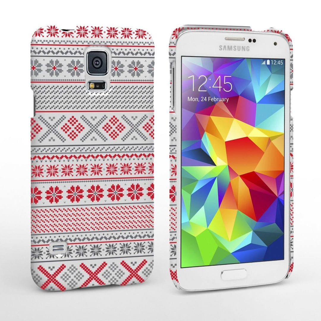 Caseflex Samsung Galaxy S5 Case Fair Isle Cross Stitch Case Grey / Red - Mobile Madhouse