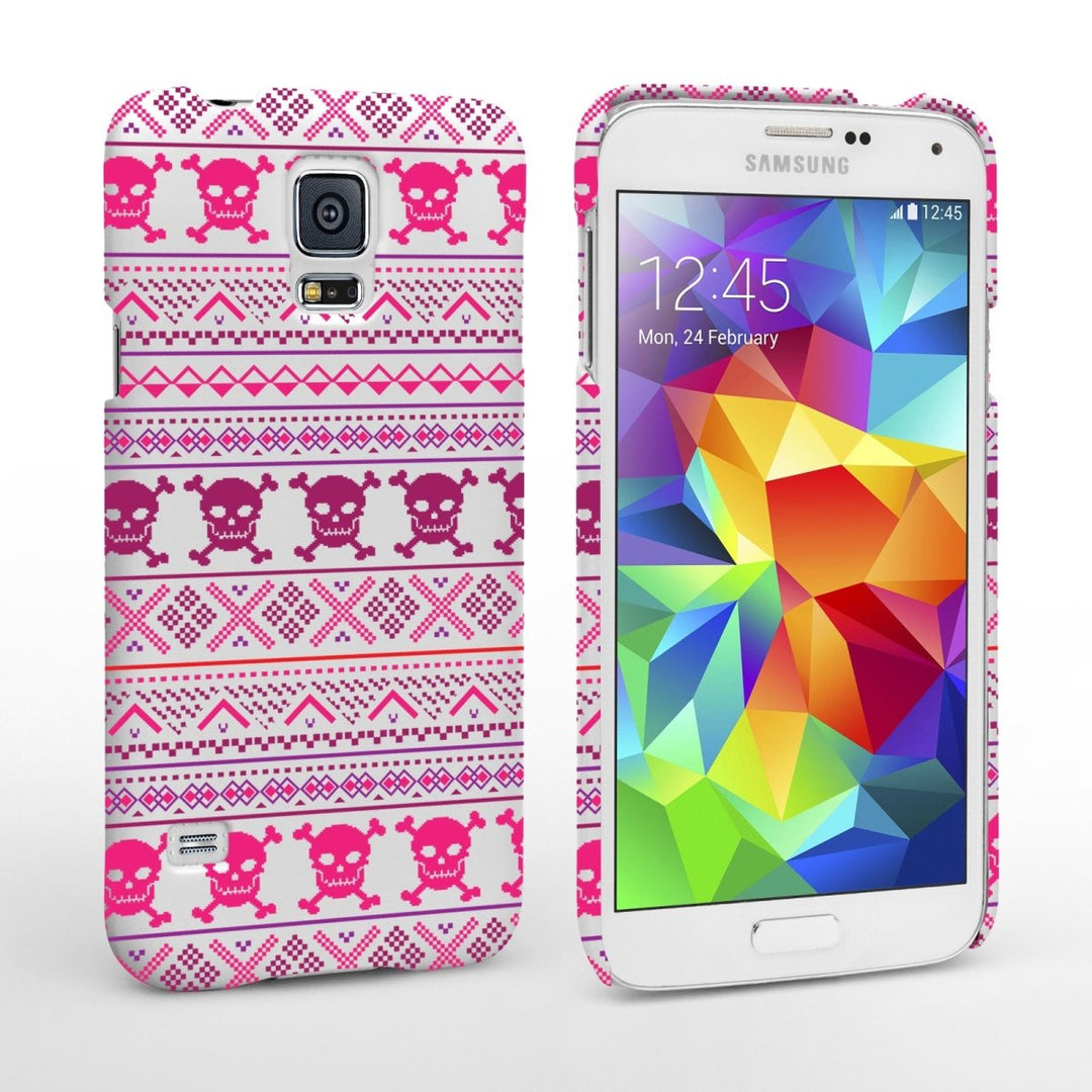Caseflex Samsung Galaxy S5 Fairisle Case – Pink Skull White Background - Mobile Madhouse