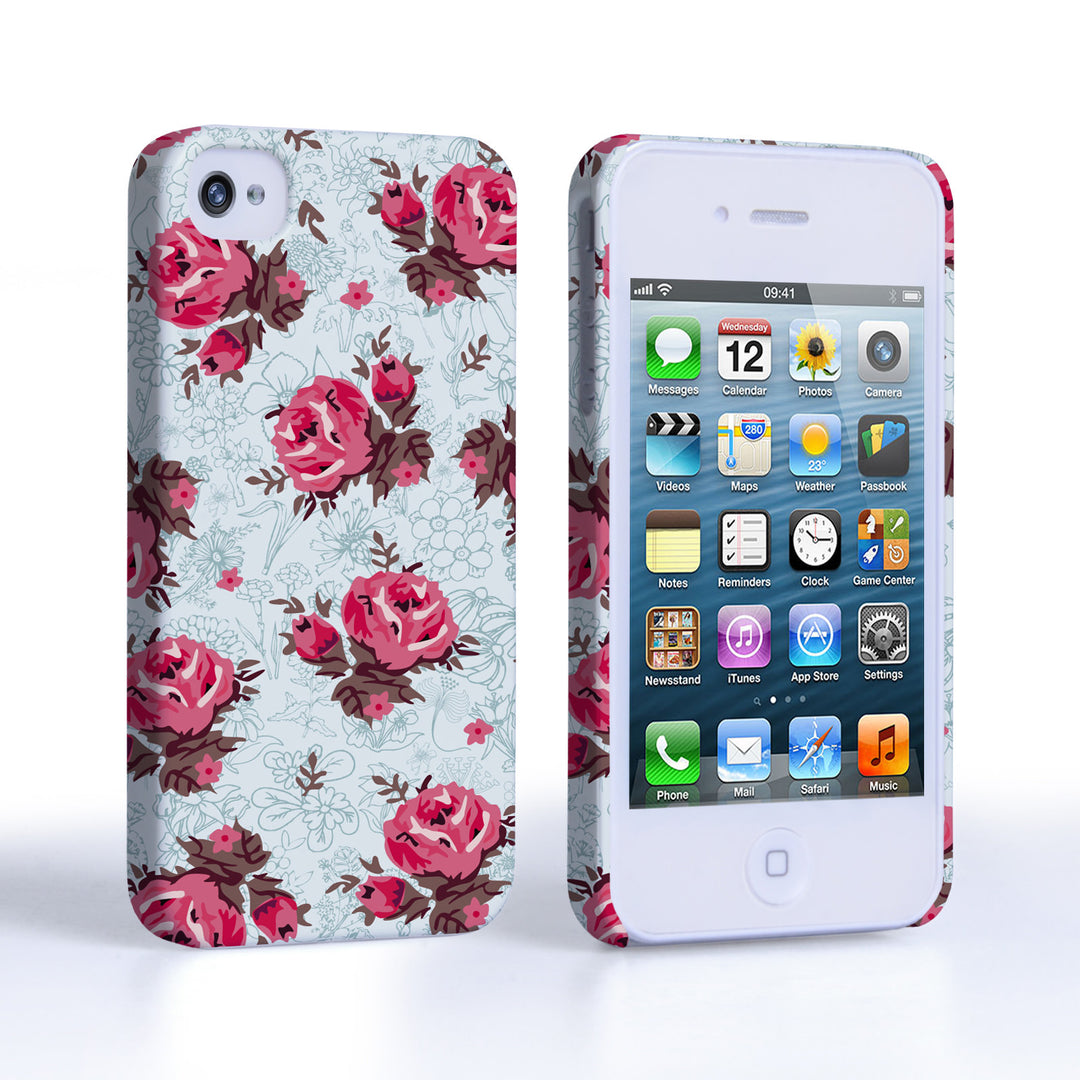 Caseflex iPhone 4 / 4S Vintage Roses Wallpaper Hard Case – Light Blue