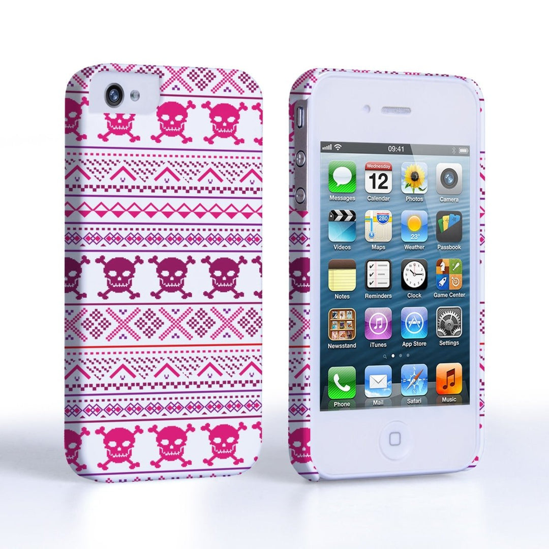 Caseflex Iphone 4/4S Fairisle Case – Pink Skull White Background - Mobile Madhouse