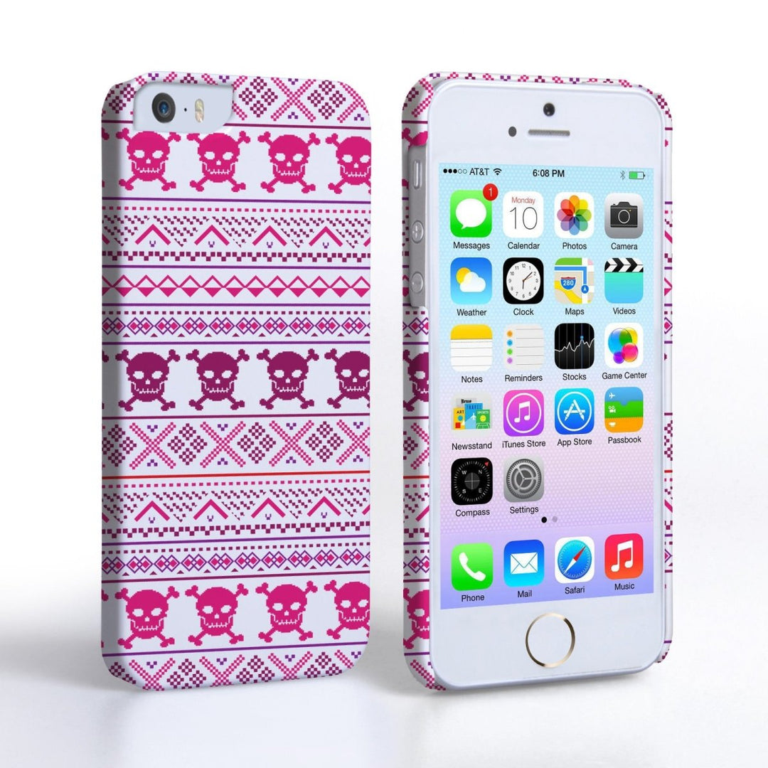 Caseflex Iphone 5/5S Fairisle Case – Pink Skull White Background - Mobile Madhouse