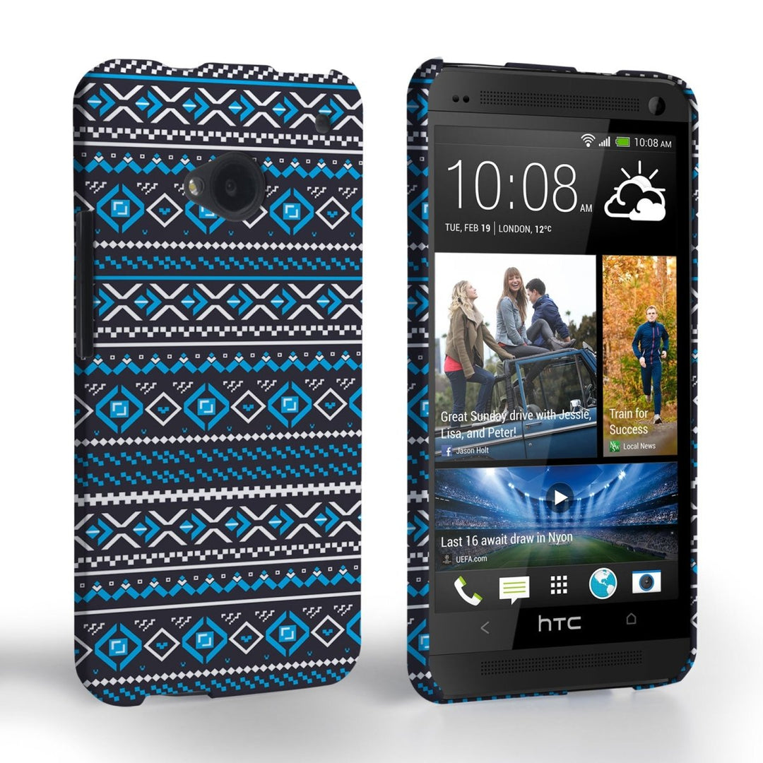 Caseflex HTC One Fairisle Case – Grey With Blue Background - Mobile Madhouse
