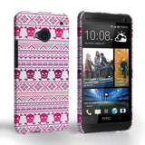 Caseflex HTC One Fairisle Case – Pink Skull White Background - Mobile Madhouse