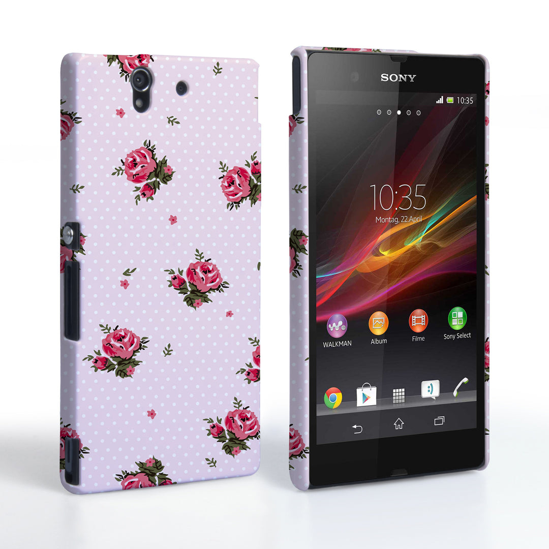 Caseflex Sony Xperia Z Vintage Roses Polka Dot Wallpaper Hard Case – Pink