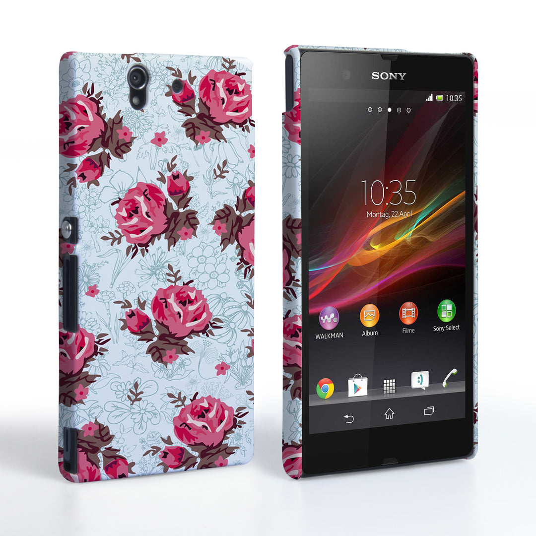Caseflex Sony Xperia Z Vintage Roses Wallpaper Hard Case – Light Blue