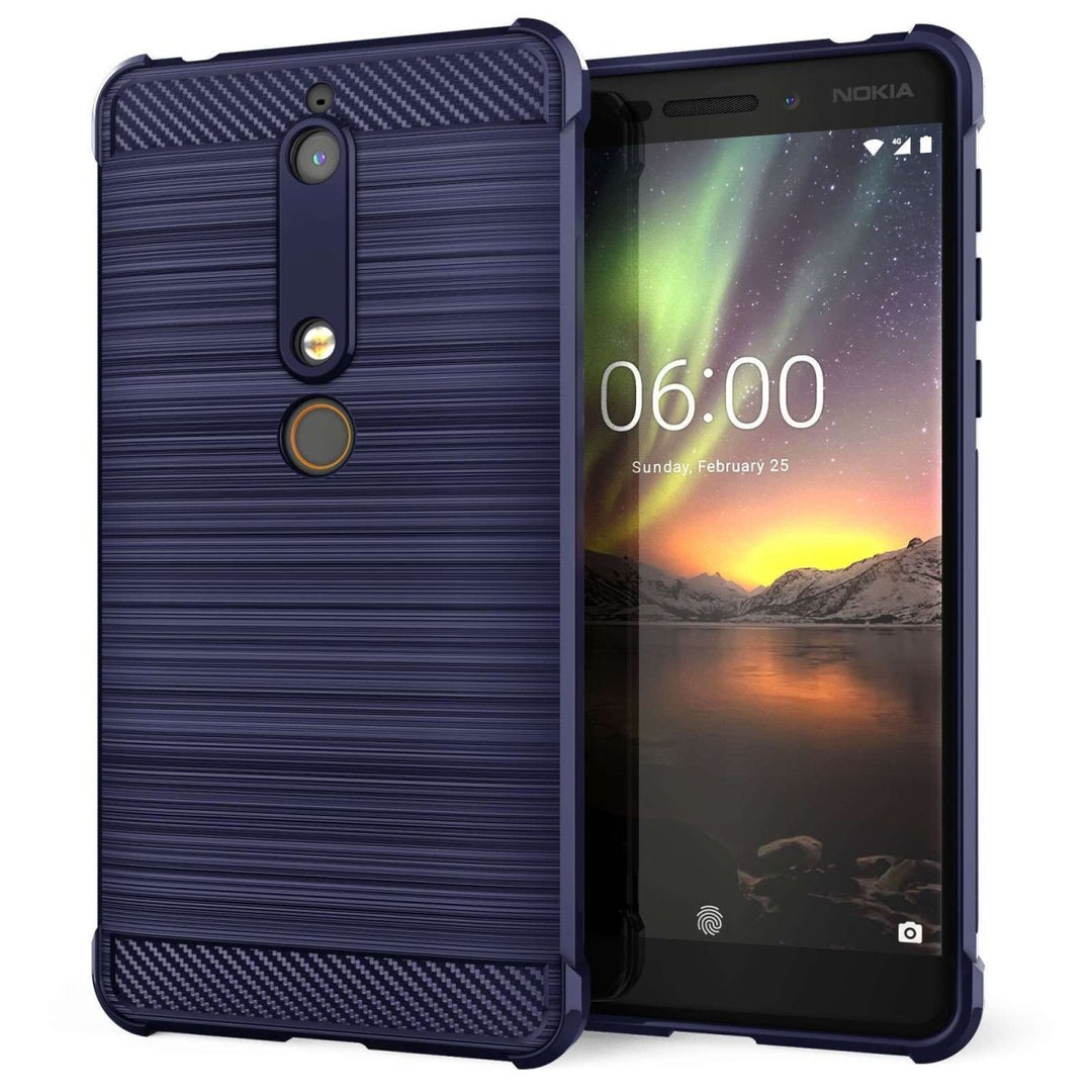 Nokia 6 (2018) Carbon Anti Fall TPU Case - Blue - Mobile Madhouse