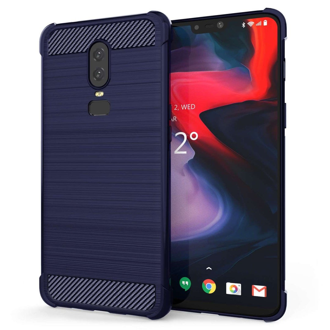 OnePlus 6 Carbon Anti Fall TPU Case - Blue - Mobile Madhouse