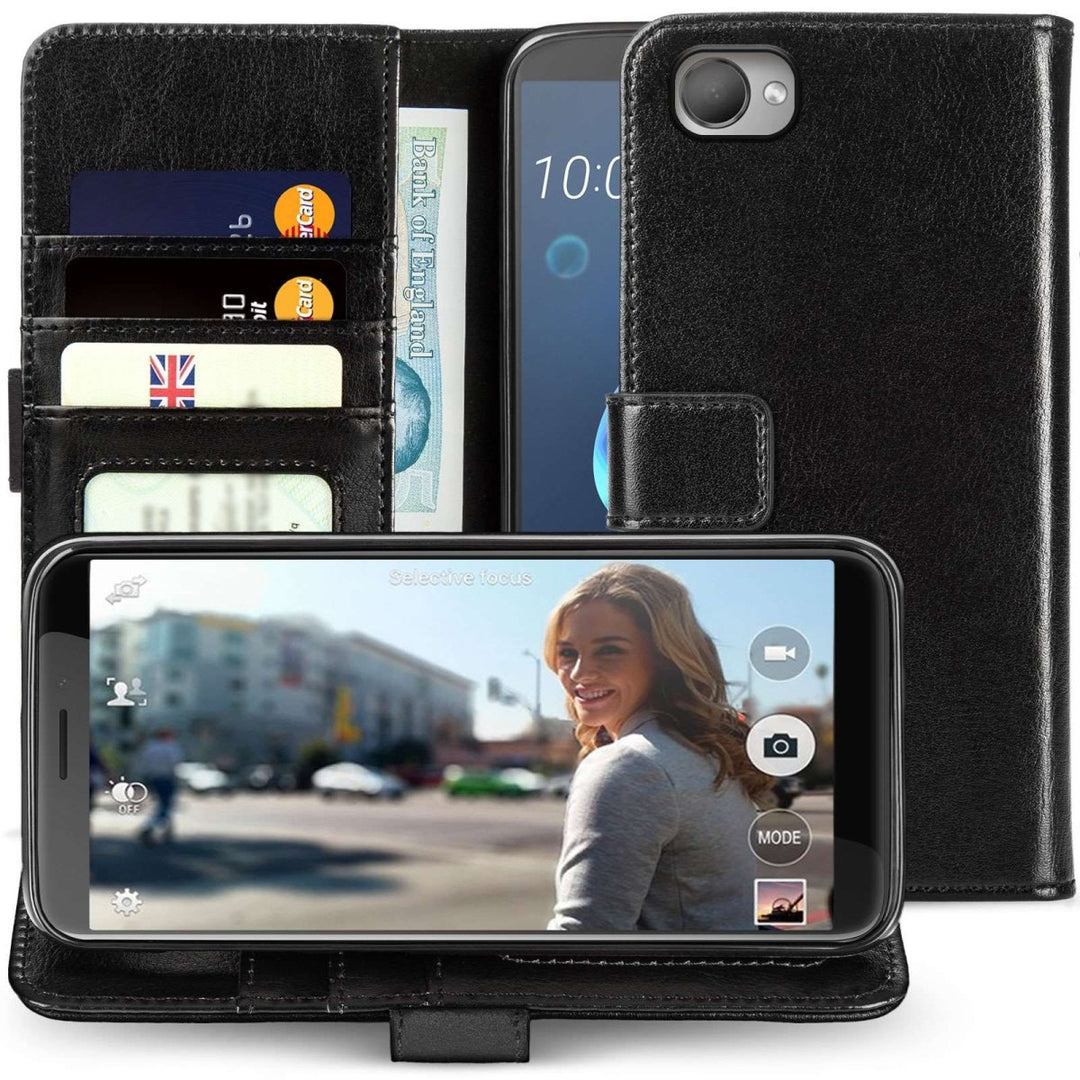 HTC Desire 12 PU Leather ID Stand Wallet - Black - Mobile Madhouse