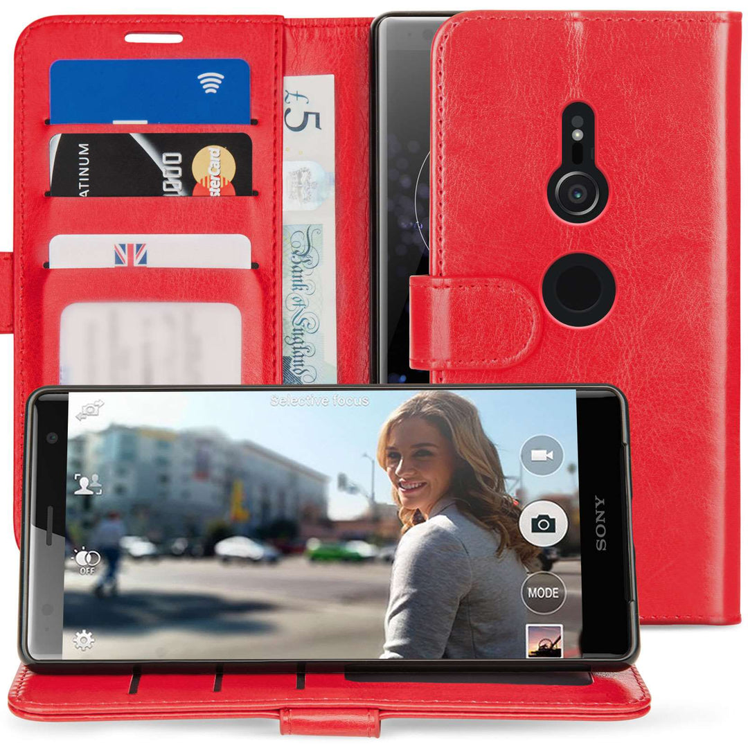 Sony Xperia XZ2 PU Leather ID Stand Wallet - Red - Mobile Madhouse