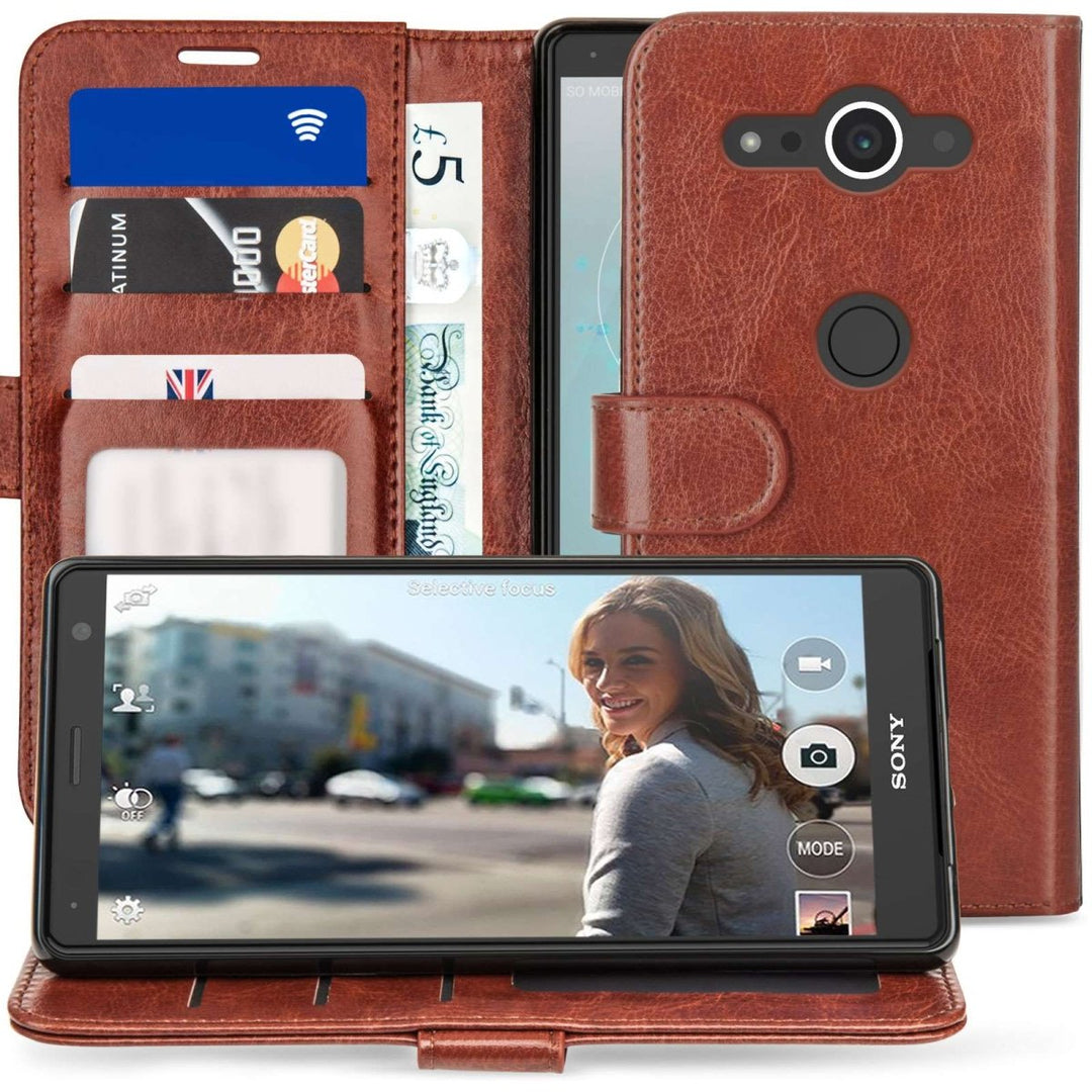 Sony Xperia XZ2 Compact PU Leather ID Stand Wallet - Brown - Mobile Madhouse