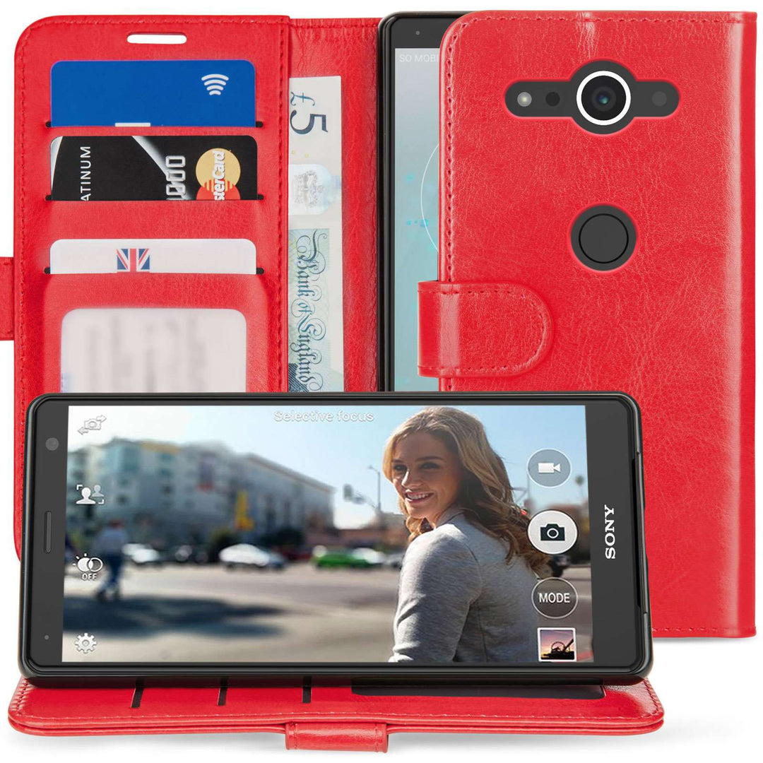 Sony Xperia XZ2 Compact PU Leather ID Stand Wallet - Red - Mobile Madhouse