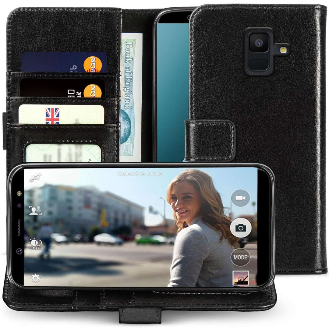 Samsung Galaxy A6 (2018) PU Leather ID Stand Wallet - Black - Mobile Madhouse