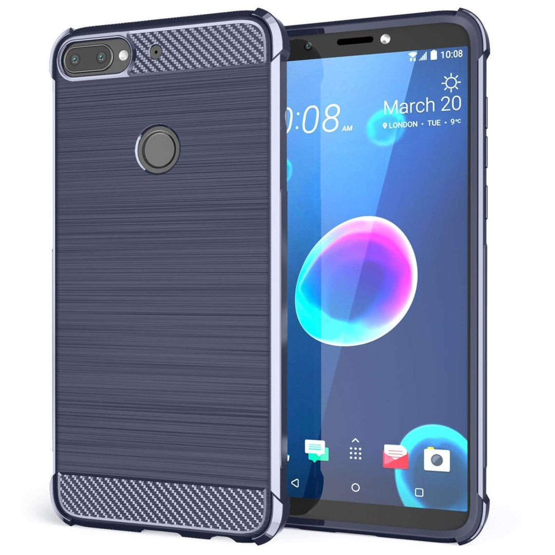 HTC Desire 12 Plus Carbon Anti Fall TPU Case - Blue - Mobile Madhouse