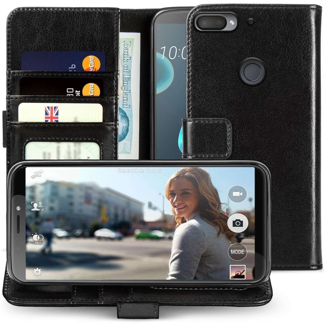 HTC Desire 12 Plus PU Leather ID Stand Wallet - Black - Mobile Madhouse