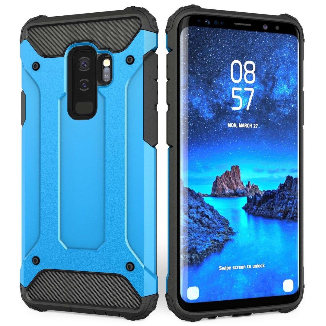 Samsung Galaxy S9 Plus Armoured Shockproof Carbon Case - Sky Blue - Mobile Madhouse