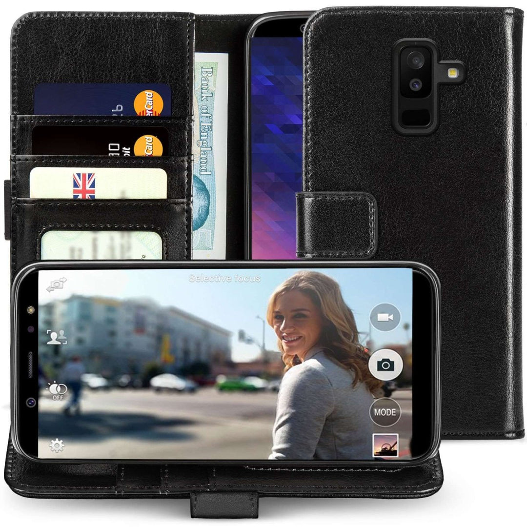 Samsung Galaxy A6 Plus (2018) PU Leather ID Stand Wallet - Black - Mobile Madhouse