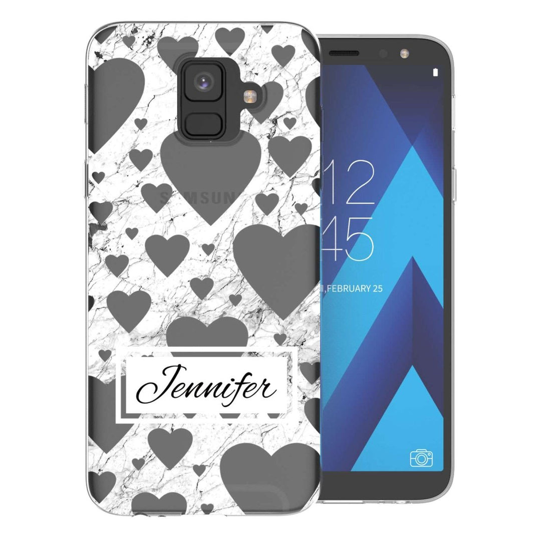 Samsung A6 (2018) White Marble Hearts Personalised TPU Gel Case - Mobile Madhouse