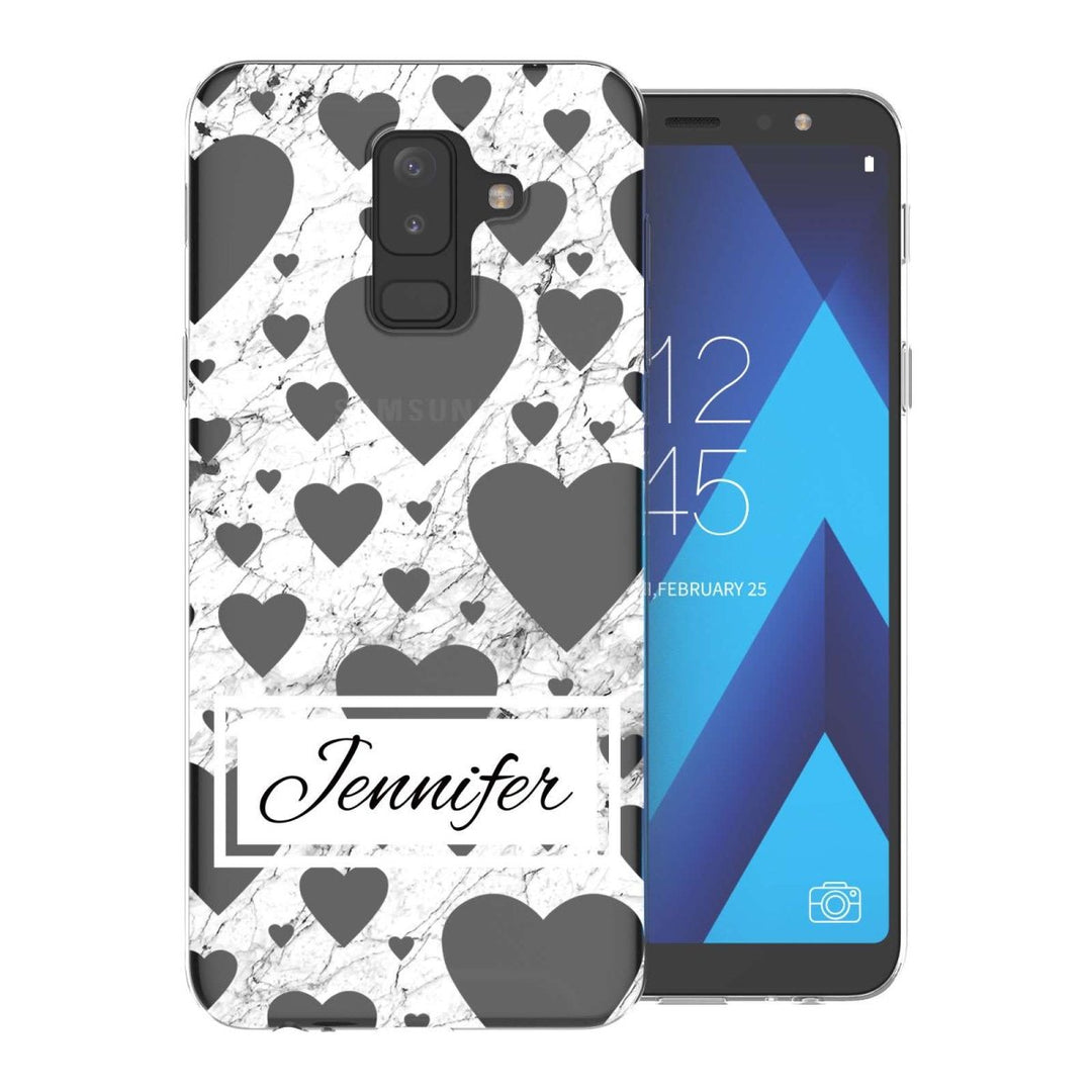Samsung A6 Plus (2018) White Marble Hearts Personalised TPU Gel Case - Mobile Madhouse