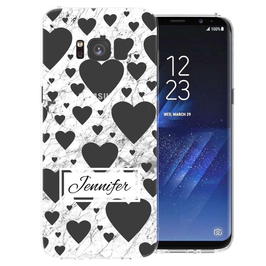 Samsung Galaxy S8 White Marble Hearts Personalised TPU Gel Case - Mobile Madhouse