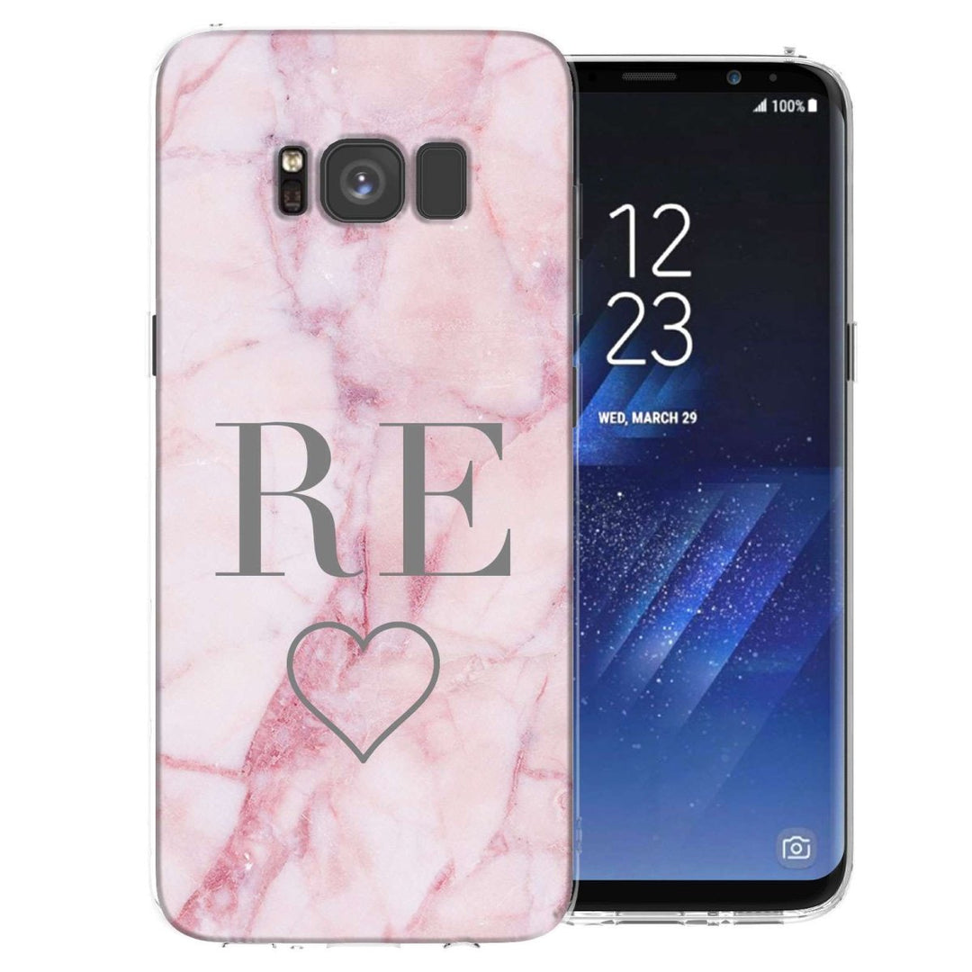 Samsung Galaxy S8 Pink Marble Heart Personalised TPU Gel Case - Mobile Madhouse