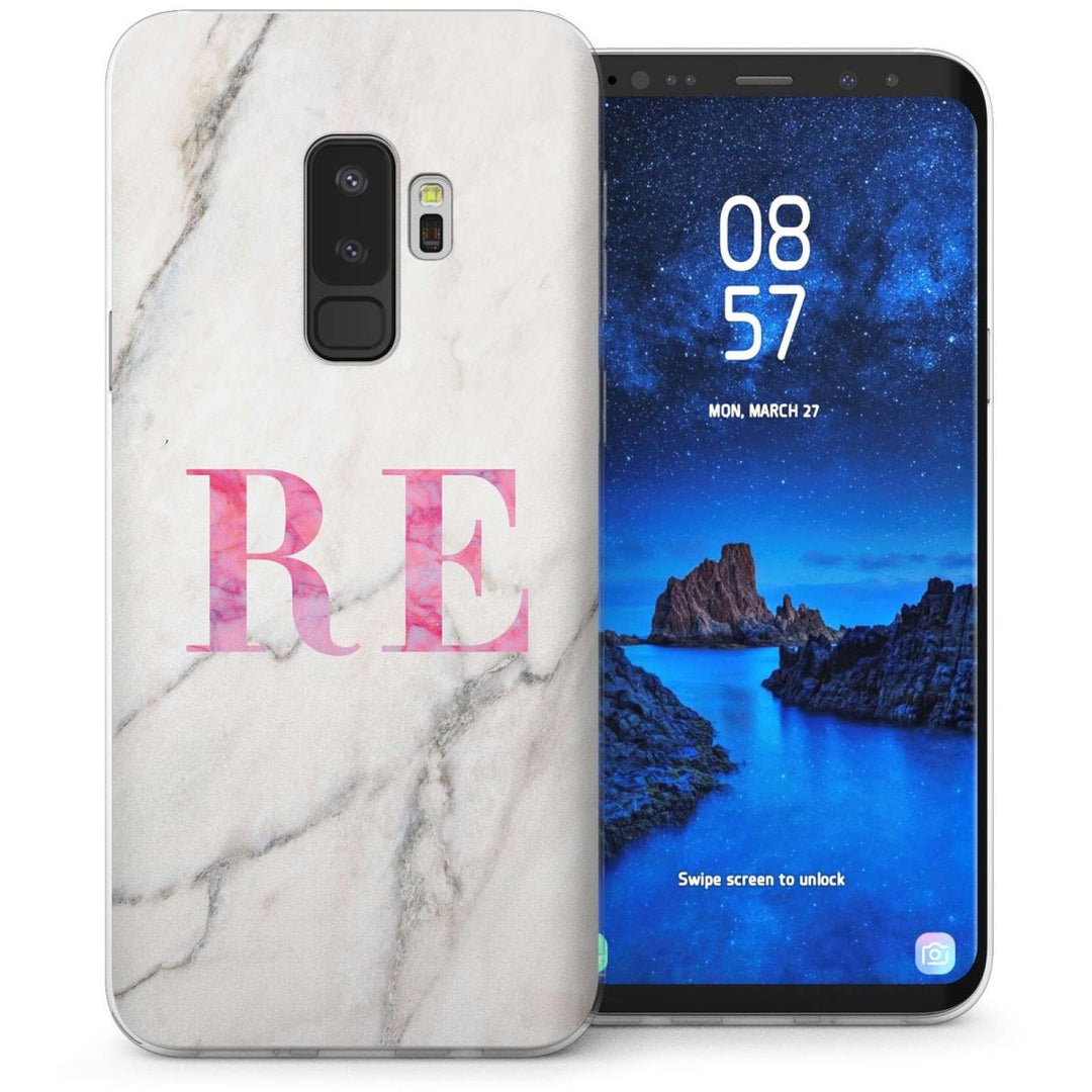 Samsung Galaxy S9 Plus Marble Personalised Initials TPU Gel Case - Pink - Mobile Madhouse