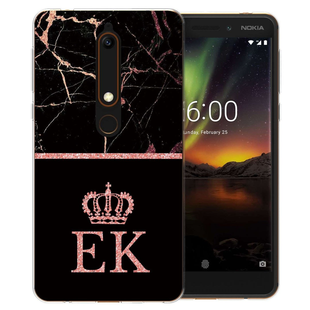 Nokia 6 (2018) Black & Pink Marble Personalised TPU Gel Case - Mobile Madhouse