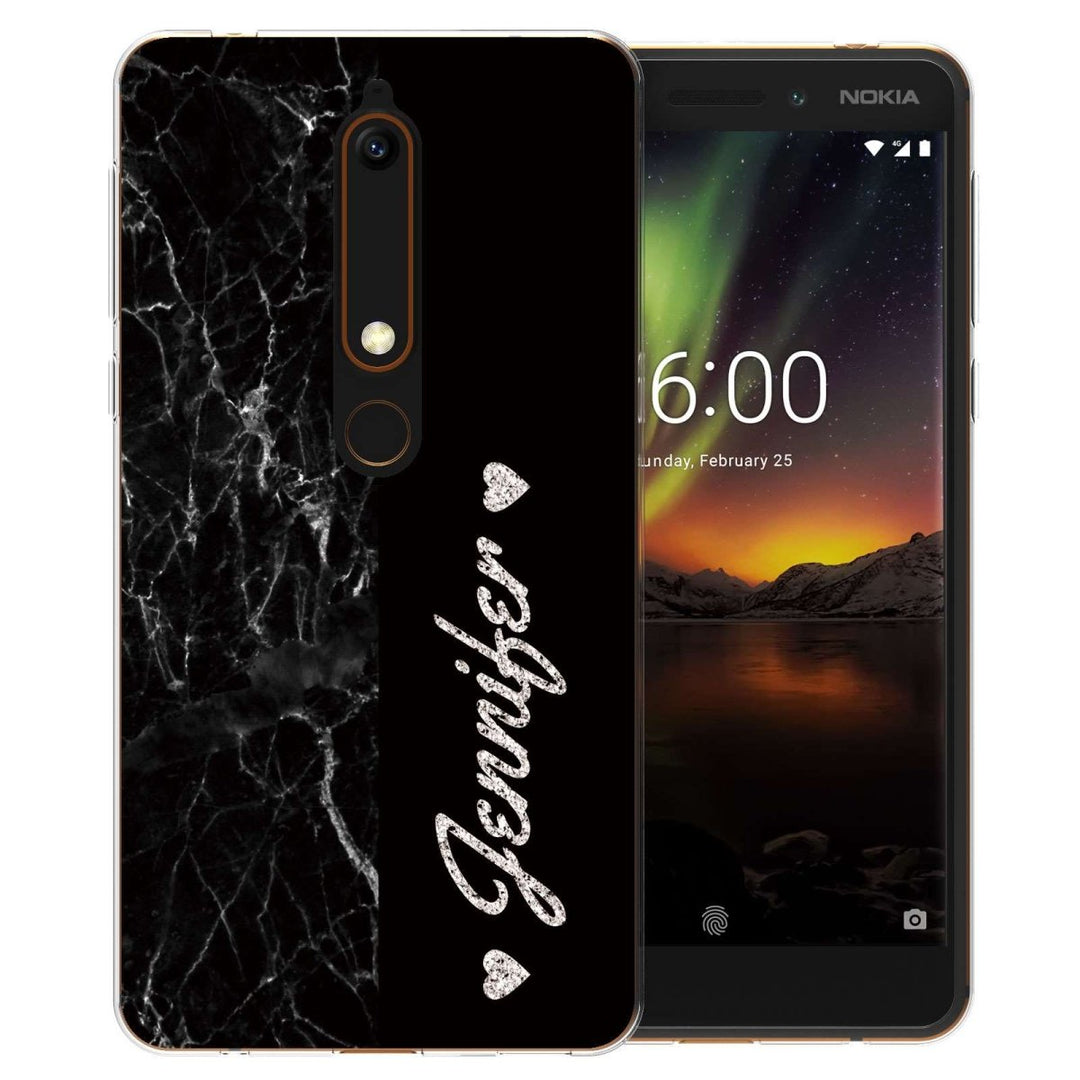Nokia 6 (2018) Black Marble Personalised TPU Gel Case - Mobile Madhouse