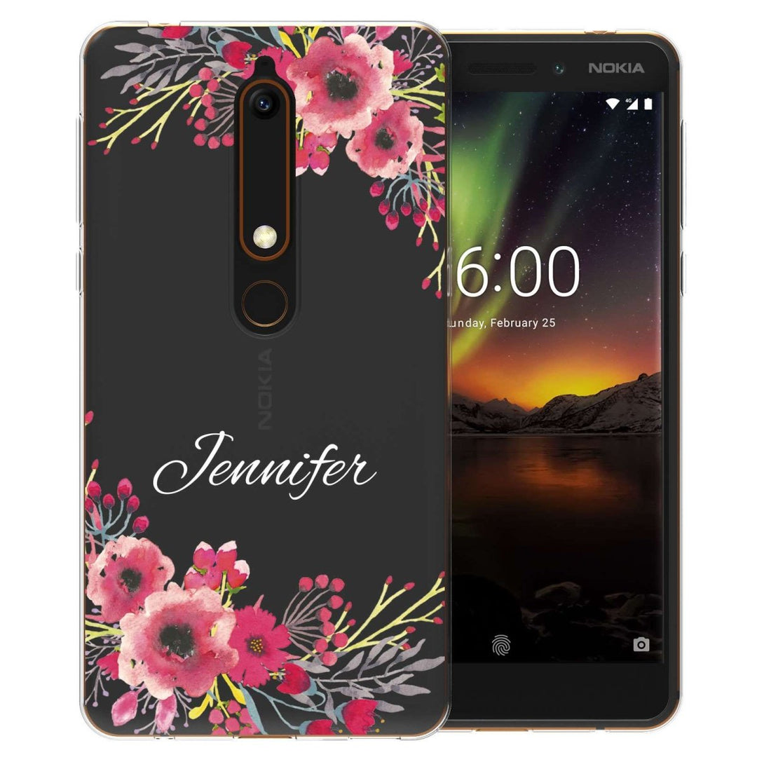 Nokia 6 (2018) Clear Floral Personalised TPU Gel Case - Mobile Madhouse