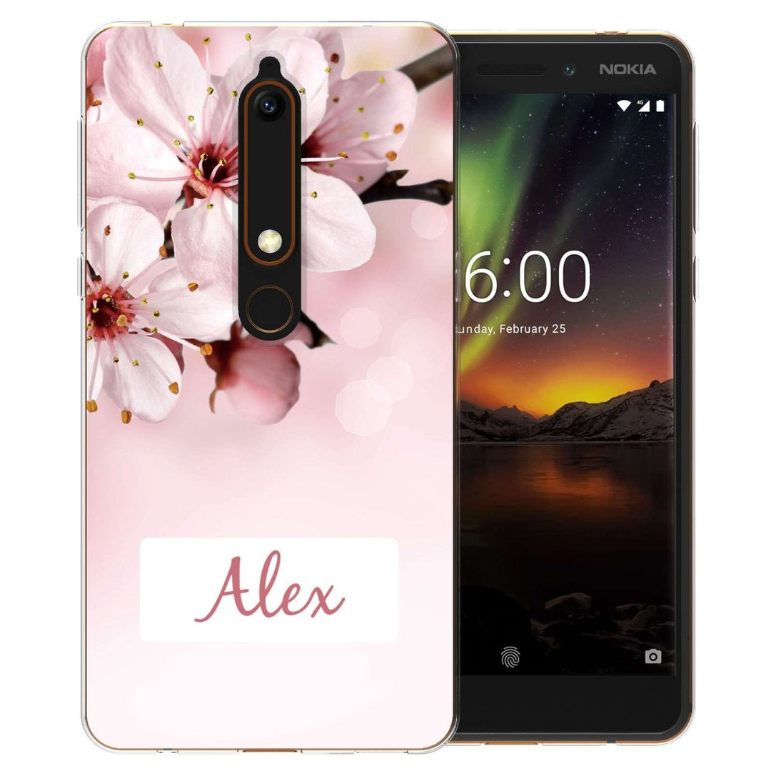 Nokia 6 (2018) Light Pink Floral Personalised TPU Gel Case - Mobile Madhouse