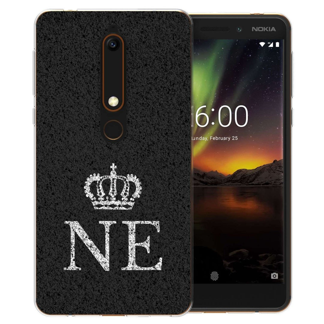 Nokia 6 (2018) Black Crown Personalised TPU Gel Case - Mobile Madhouse