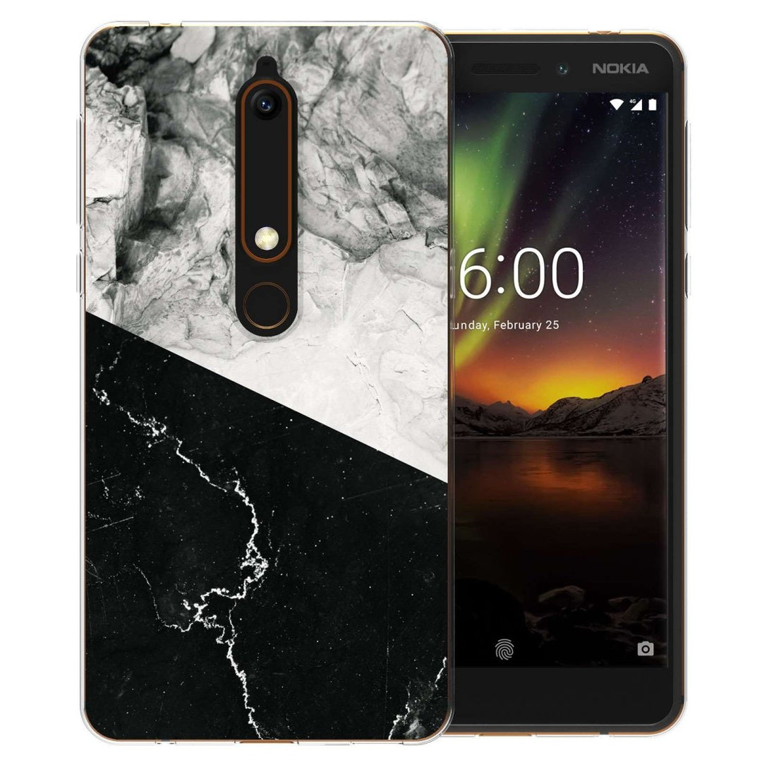 Nokia 6 (2018) Black White Marble Slice TPU Gel Case - Mobile Madhouse