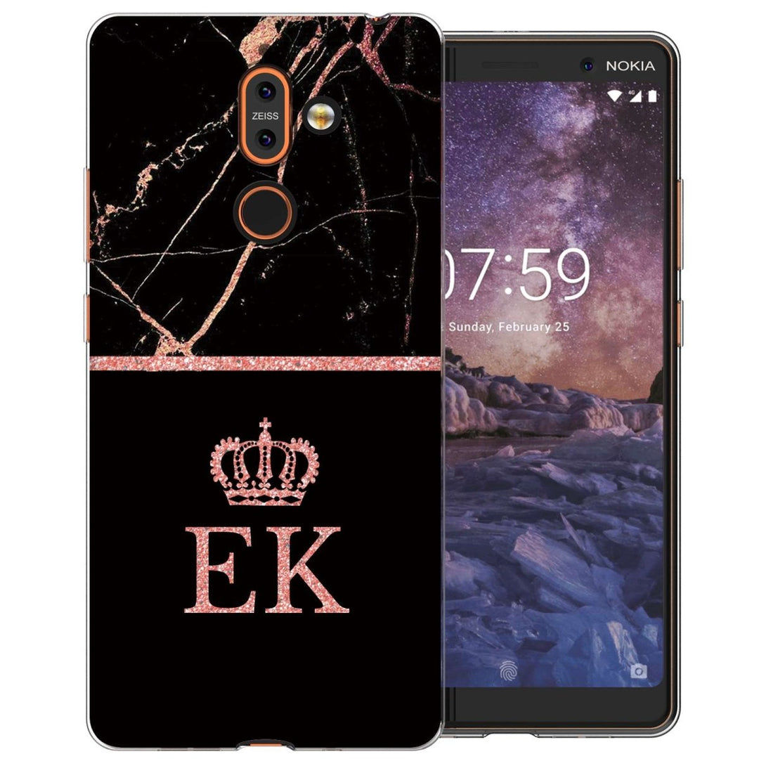 Nokia 7 Plus Black & Pink Marble Personalised TPU Gel Case - Mobile Madhouse