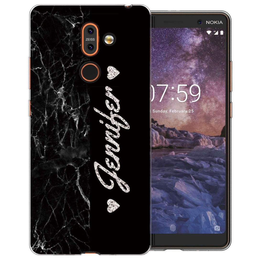Nokia 7 Plus Black Marble Personalised TPU Gel Case - Mobile Madhouse