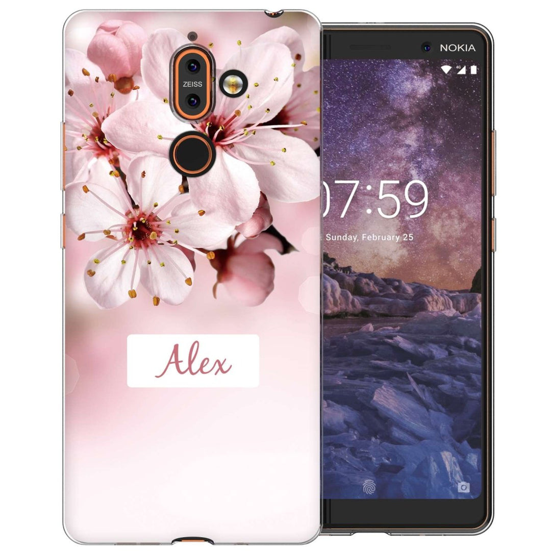 Nokia 7 Plus Light Pink Floral Personalised TPU Gel Case - Mobile Madhouse