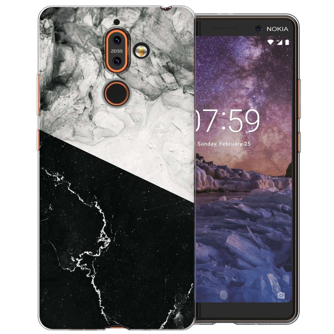 Nokia 7 Plus Black White Marble Slice TPU Gel Case - Mobile Madhouse
