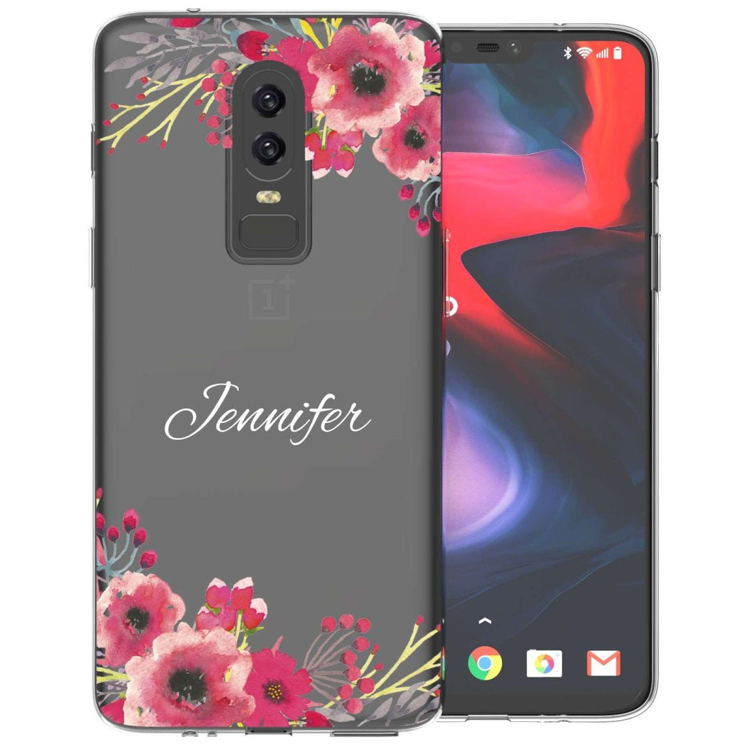 OnePlus 6 Clear Floral Personalised TPU Gel Case - Mobile Madhouse