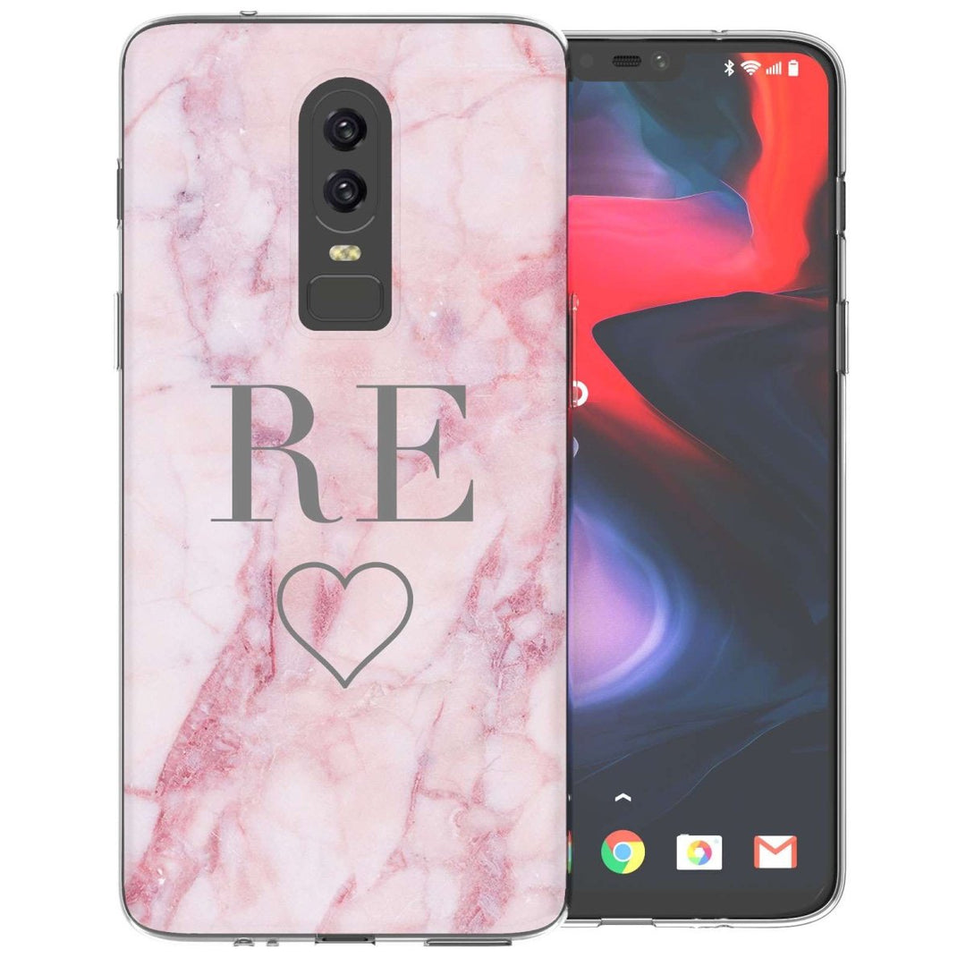 OnePlus 6 Pink Marble Heart Personalised TPU Gel Case - Mobile Madhouse