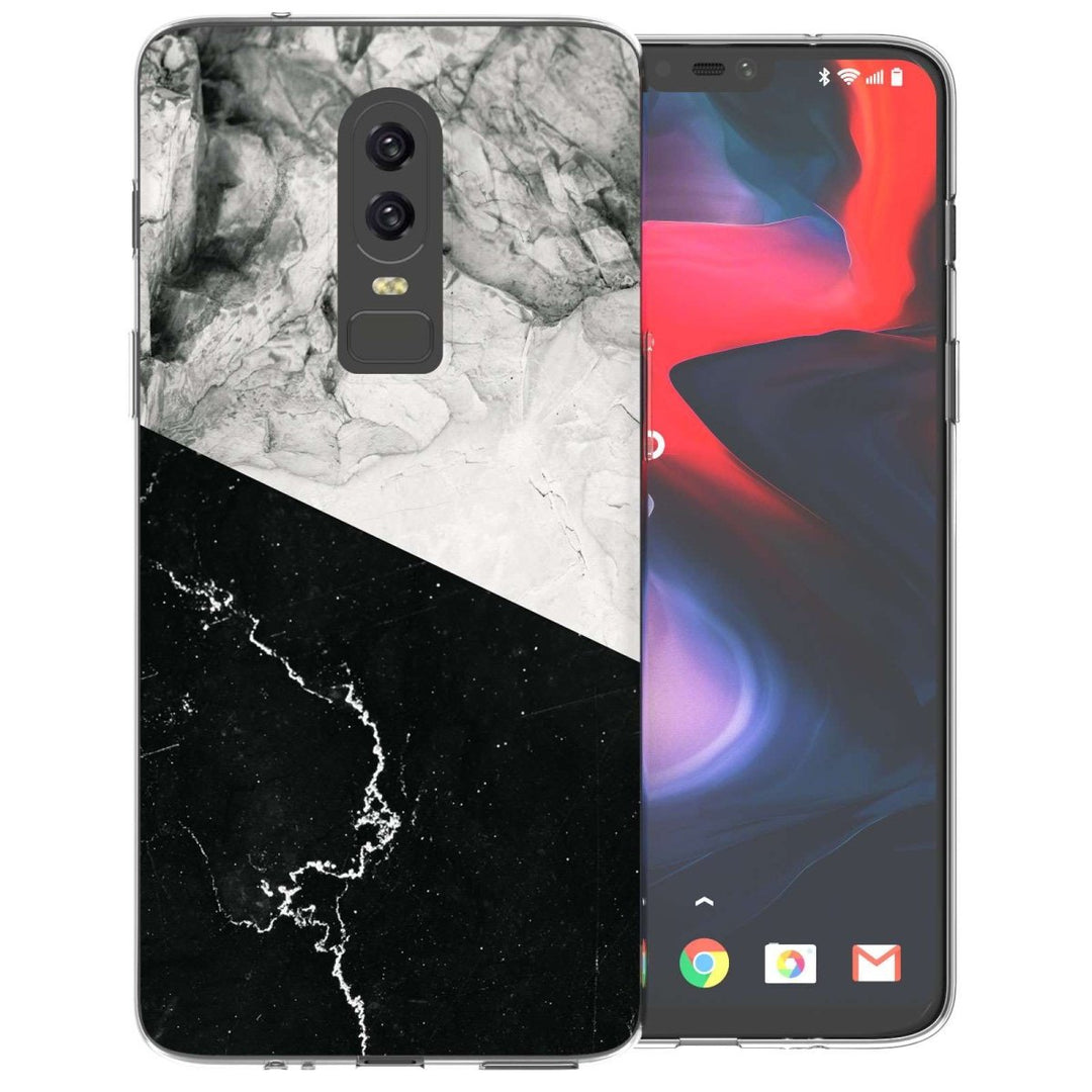 OnePlus 6 Black White Marble Slice TPU Gel Case - Mobile Madhouse