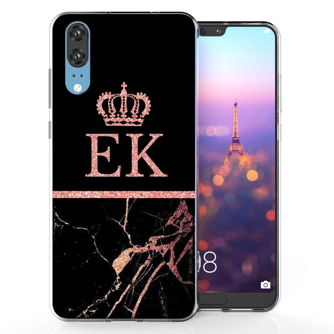Huawei P20 Black & Pink Marble Personalised TPU Gel Case - Mobile Madhouse
