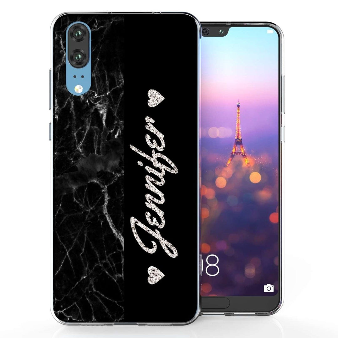 Huawei P20 Black Marble Personalised TPU Gel Case - Mobile Madhouse